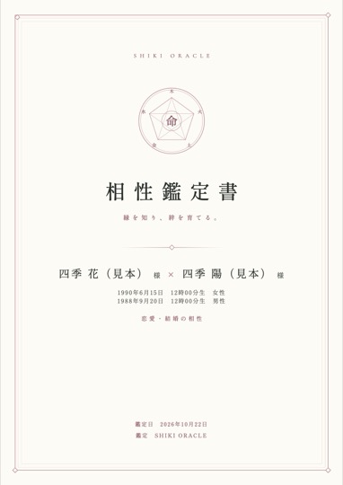 相性鑑定書の表紙見本