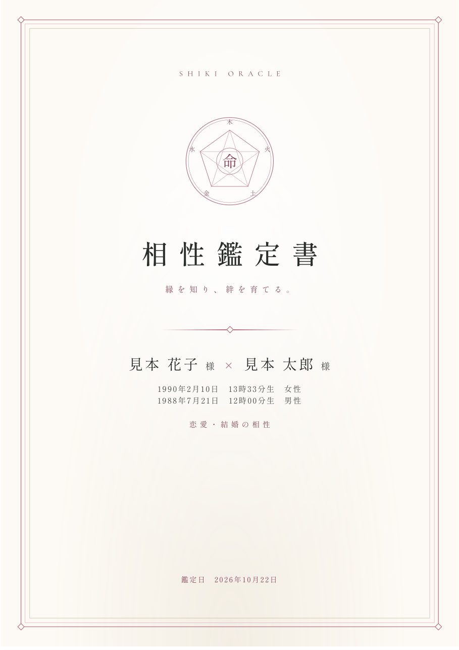 相性鑑定書の表紙の見本